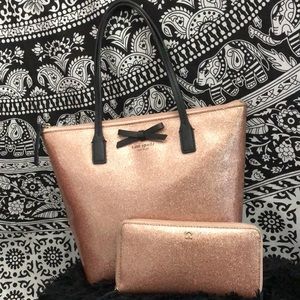 Kate Spade sparkly rose gold purse and wallet